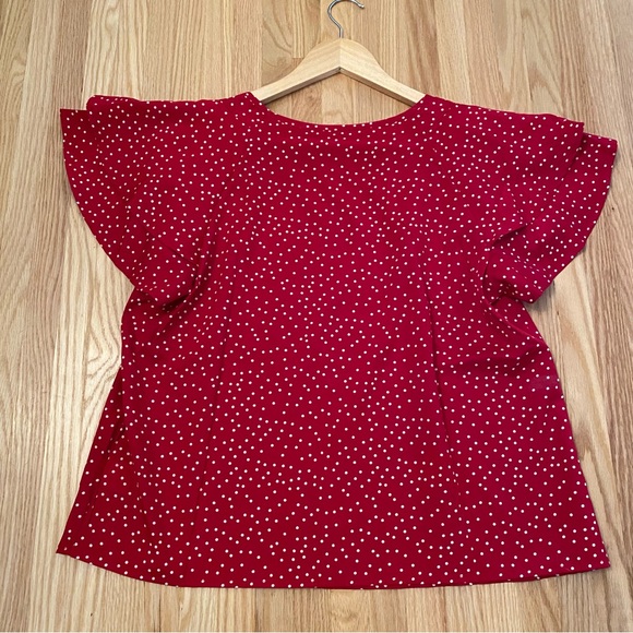 White and Red Polkadot Blouse Flowy Ruffle Large - Picture 4 of 6